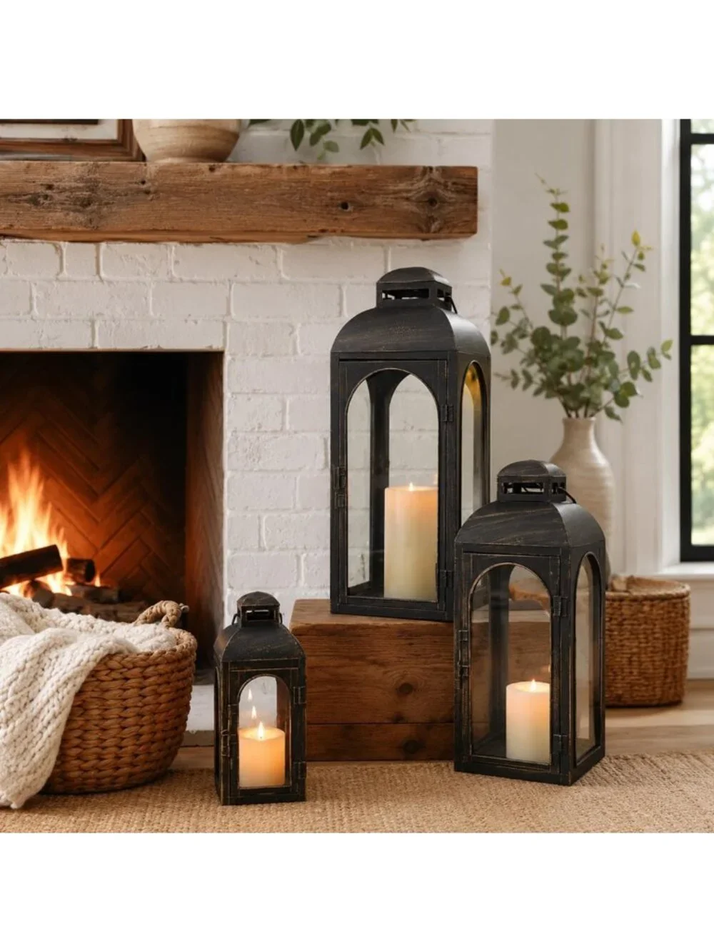Set of 3 Decorative Metal Lanterns for Indoor & Outdoor Use - 26